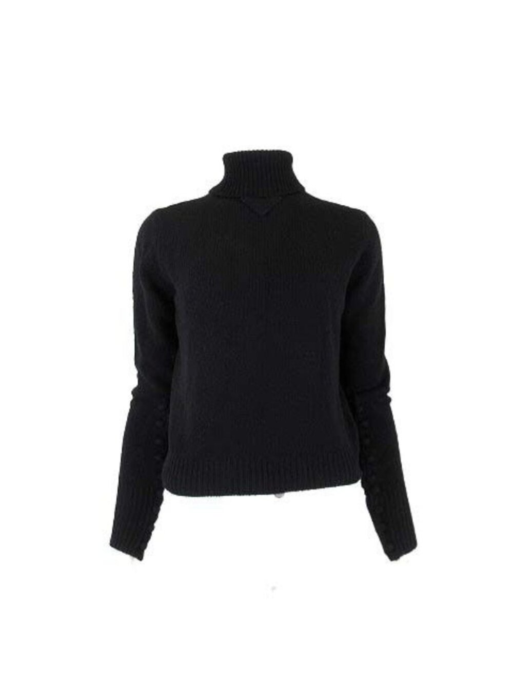 Prada Wool Turtleneck Sweater Knit Front Triangle Logo Sleeve Button Decoration